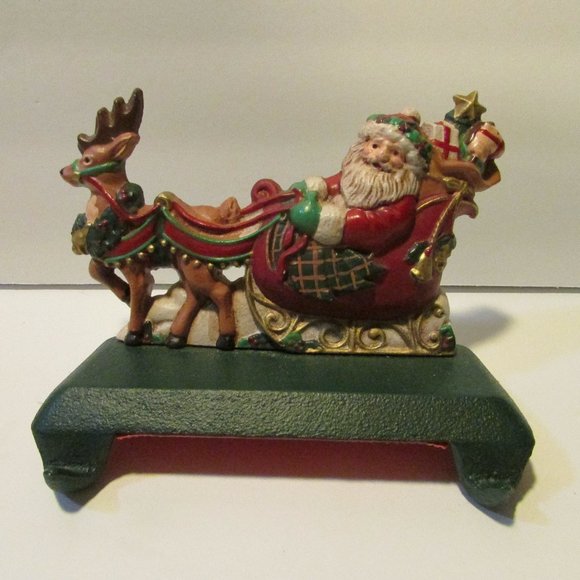 Holiday Vintage Midwest Cast Iron Double Stocking Holder Santa In